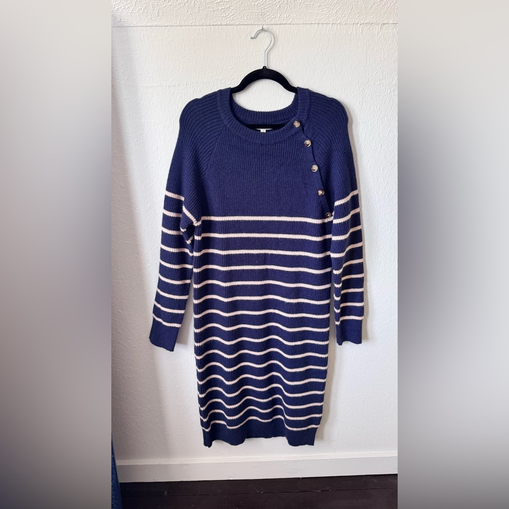 tea n rose Navy and Cream Striped Button-Shoulder Knit Dress